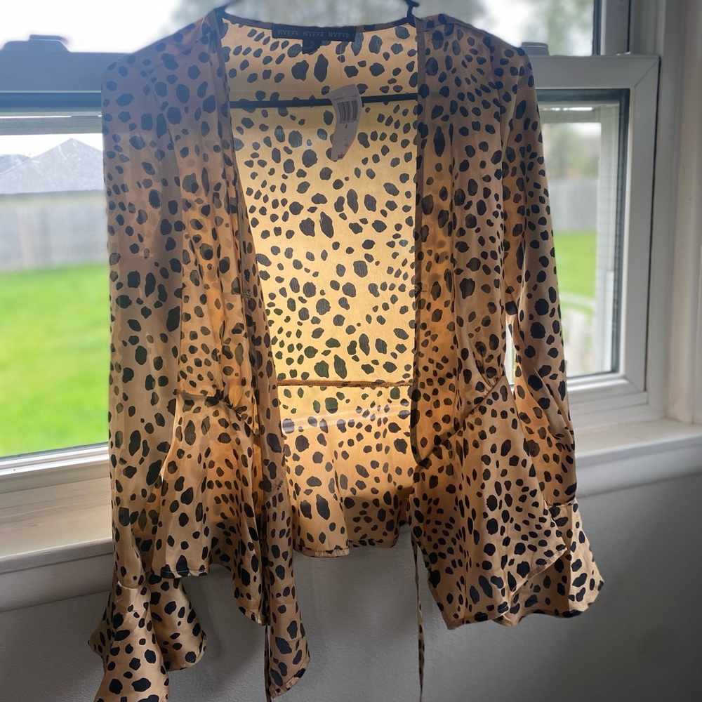 Hyfve Hyfve Hyfve - silk long sleeve cheetah top with tie